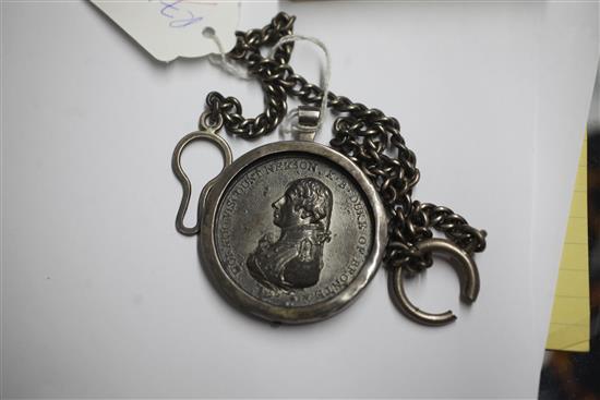 An early 19th century white metal Trafalgar medal by Matthew Boulton, width 2in.